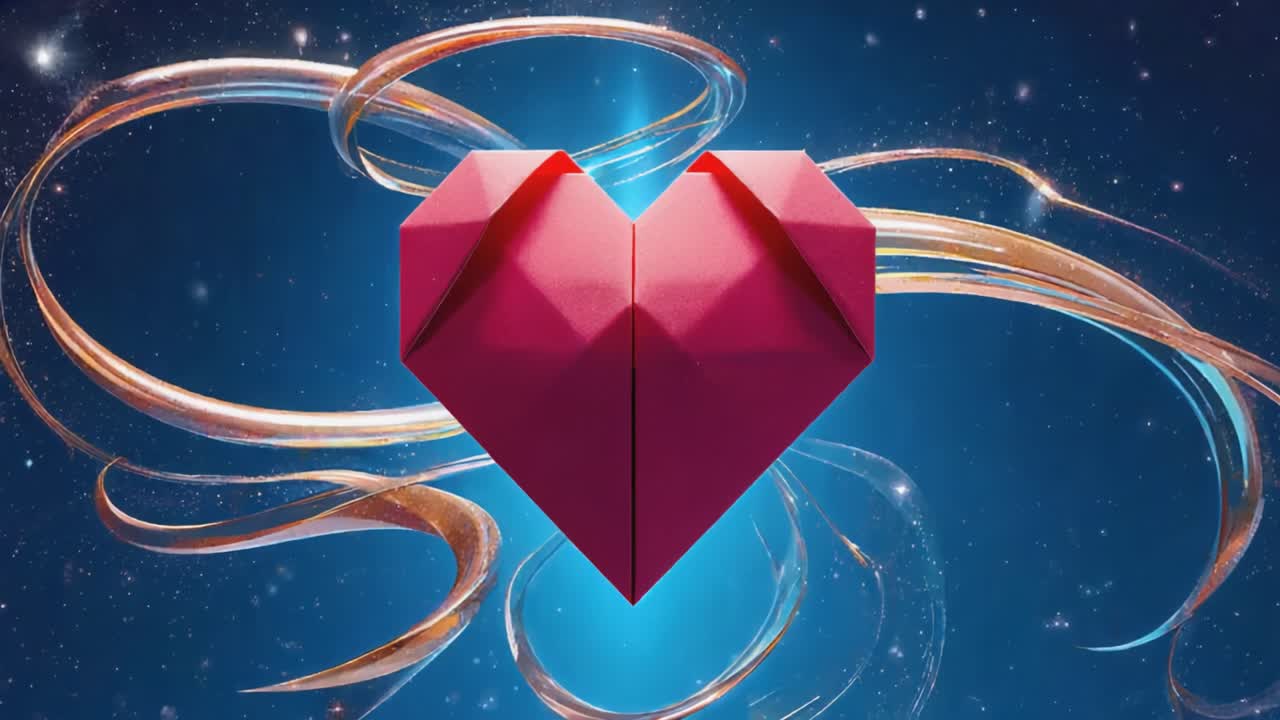 Viewers will learn how to create an intricate origami heart using basic folding techniques. The process takes place against a vibrant cosmic backdrop, adding a touch of magic to the crafting experience. Step-by-step instructions guide beginners through each fold, ensuring clear understanding and enj