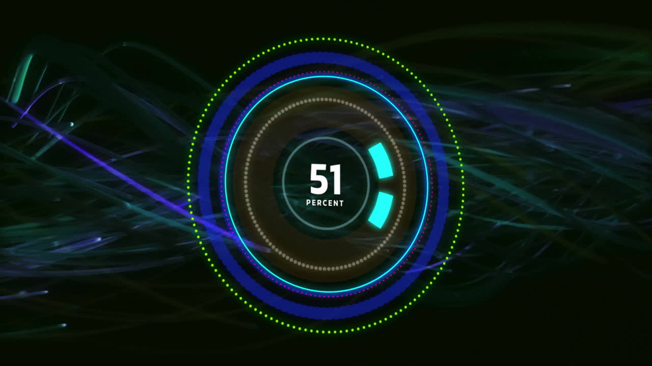 Animation showing circular progress indicator at 51 percent with glowing dynamic lines