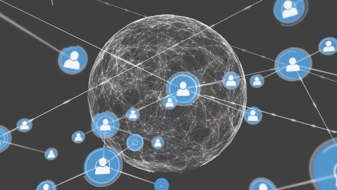 회색 배경에 대한 연결 네트워크의 전 세계에 대한 디지털 아이콘 네트워크의 애니메이션