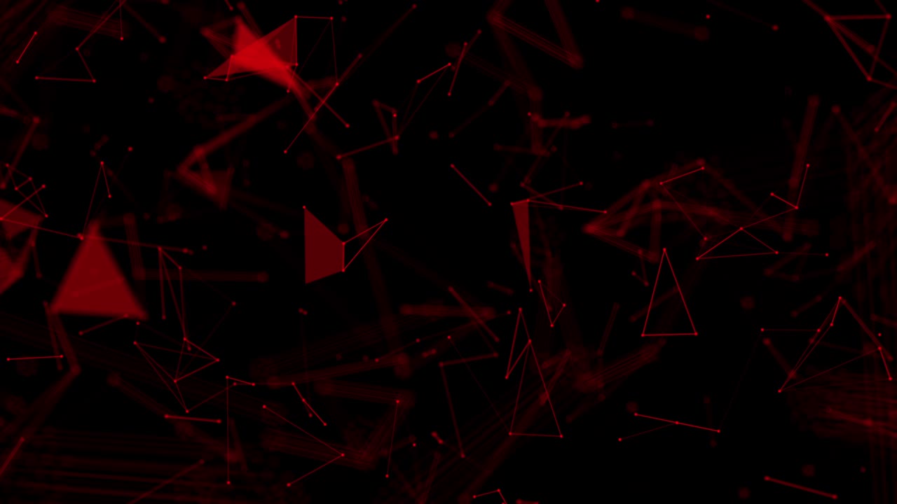 Abstract animation of scattered red plexus triangles and lines drifting slowly in dark space. Minimalist, tech, futuristic motion background