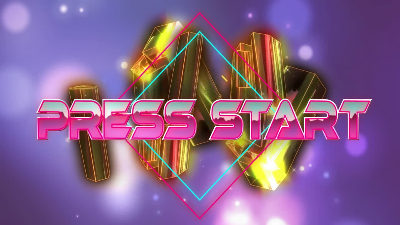 Animation of press start text and orange crystals over white spots