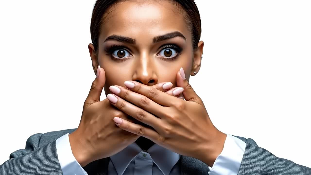 Una donna che si copre la bocca con le mani
