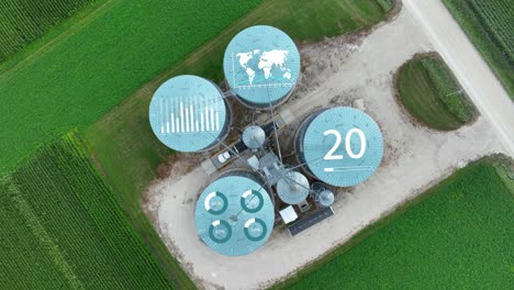 silos de granos con superposiciones digitales para iot y descarga autónoma en la agricultura de precisión