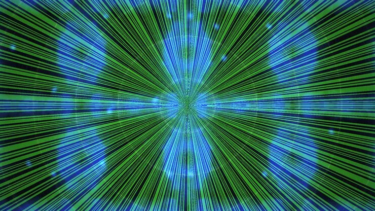 Abstract Digital Background with Pulsing Green and Blue Light Rays