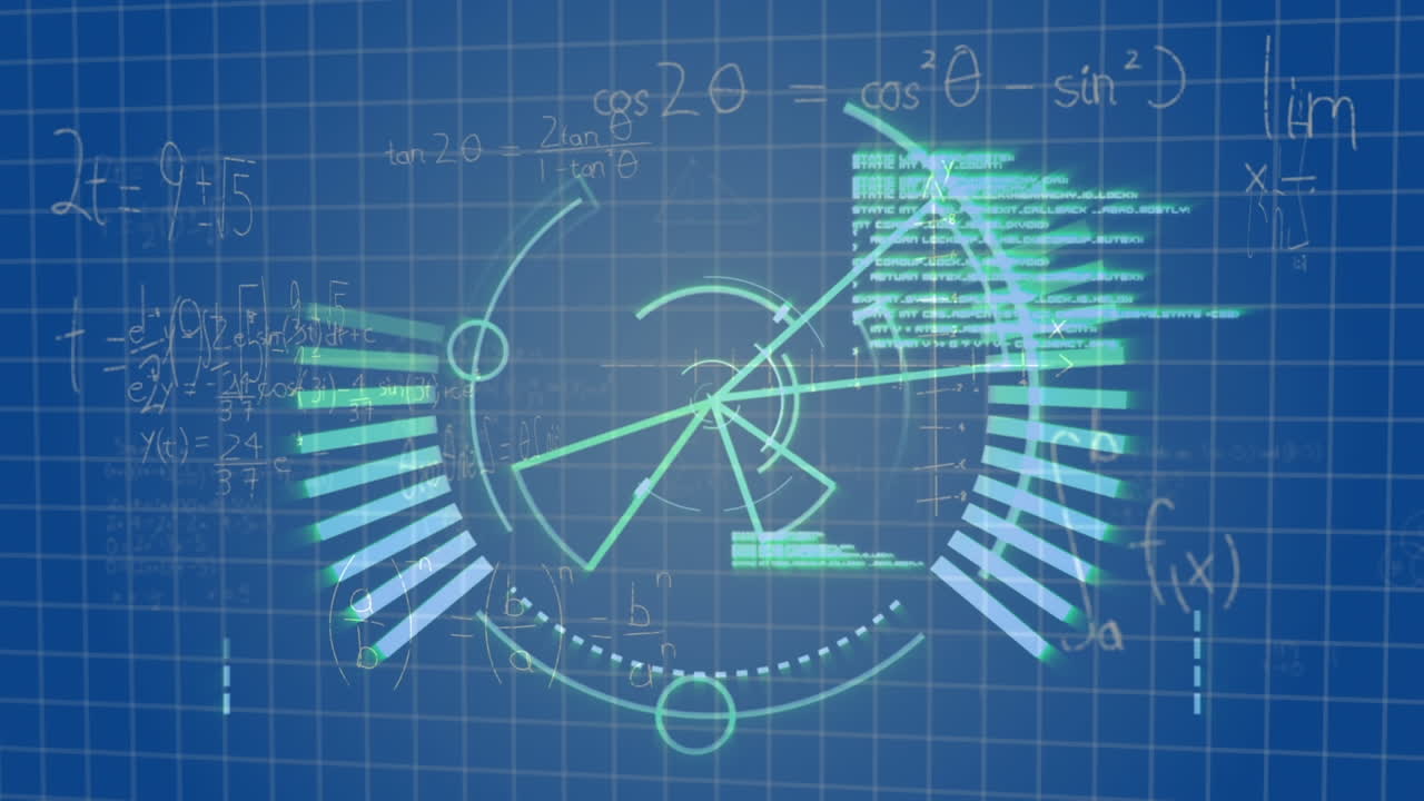 검은색 배경에 스 스캔을 통해 수학적 방정식의 애니메이션