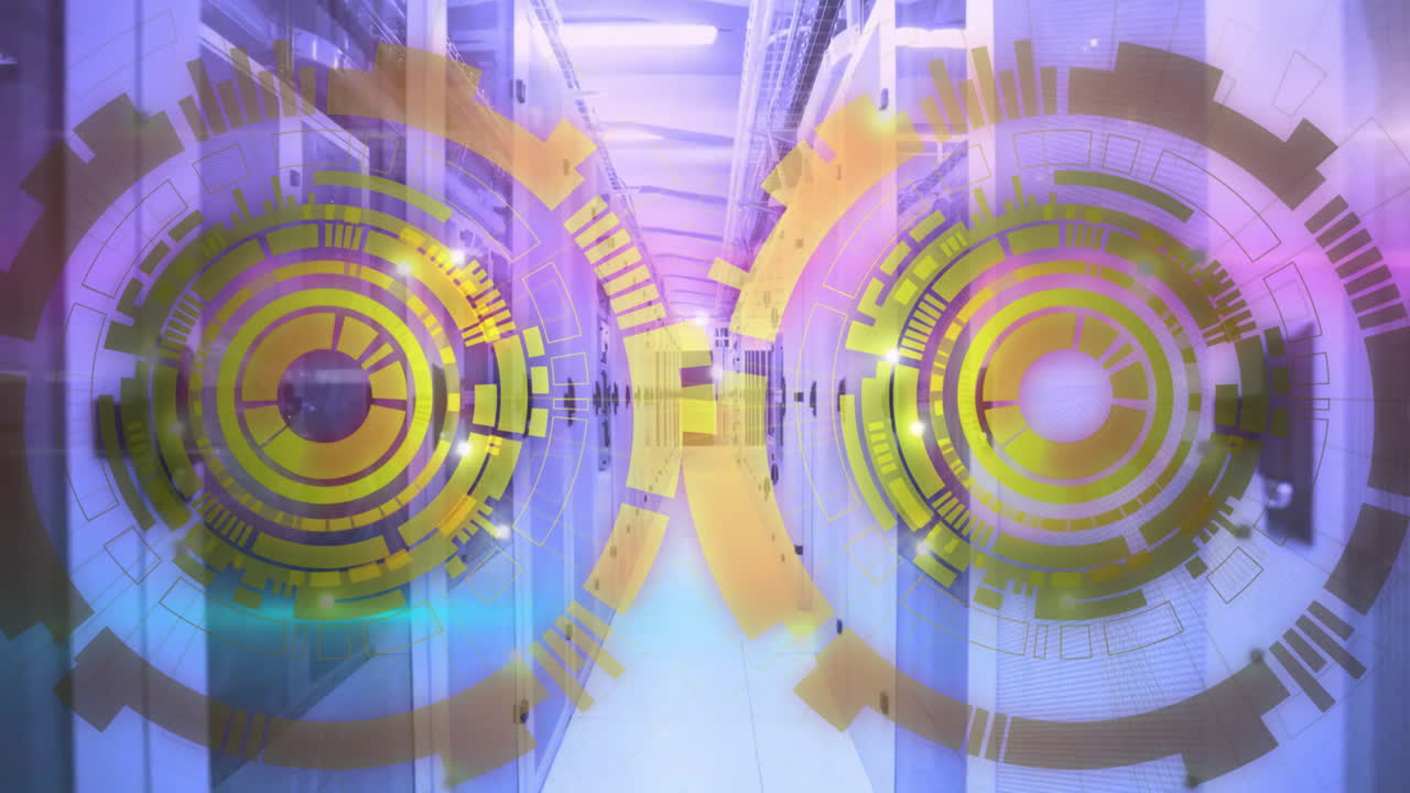 컴퓨터 서버를 통해 데이터 처리를 하는 스의 애니메이션