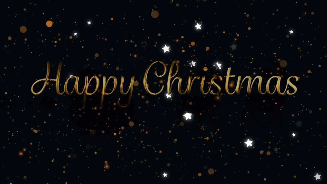 검은 바탕에 반이는 별 위에 해피 크리스마스 텍스트의 애니메이션