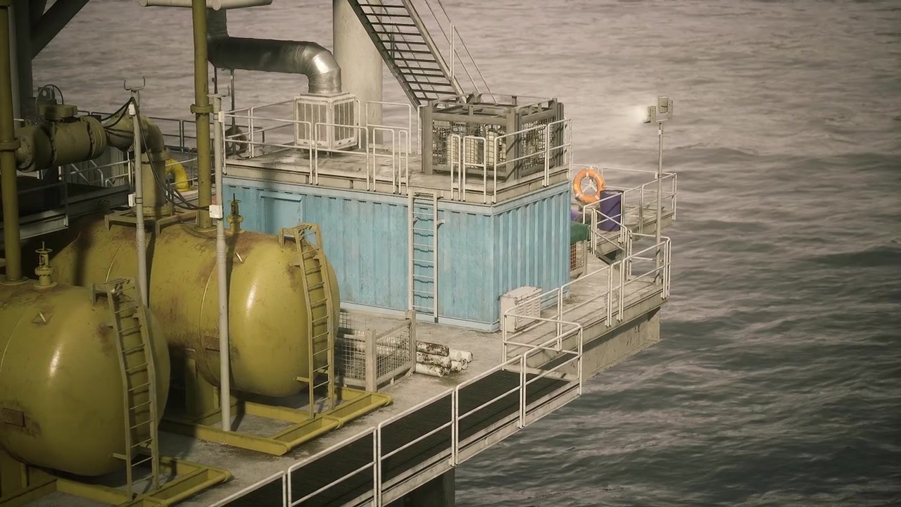 Offshore olieudvindingsenhed med detaljerede mekaniske komponenter