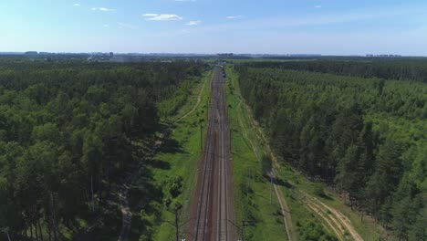 two-track railway. the camera moves along the rail direction