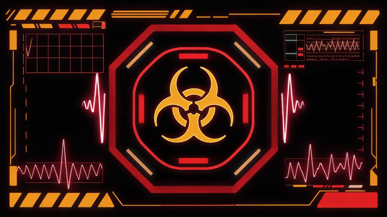 Símbolo de advertencia de riesgo biológico animado en interfaz digital