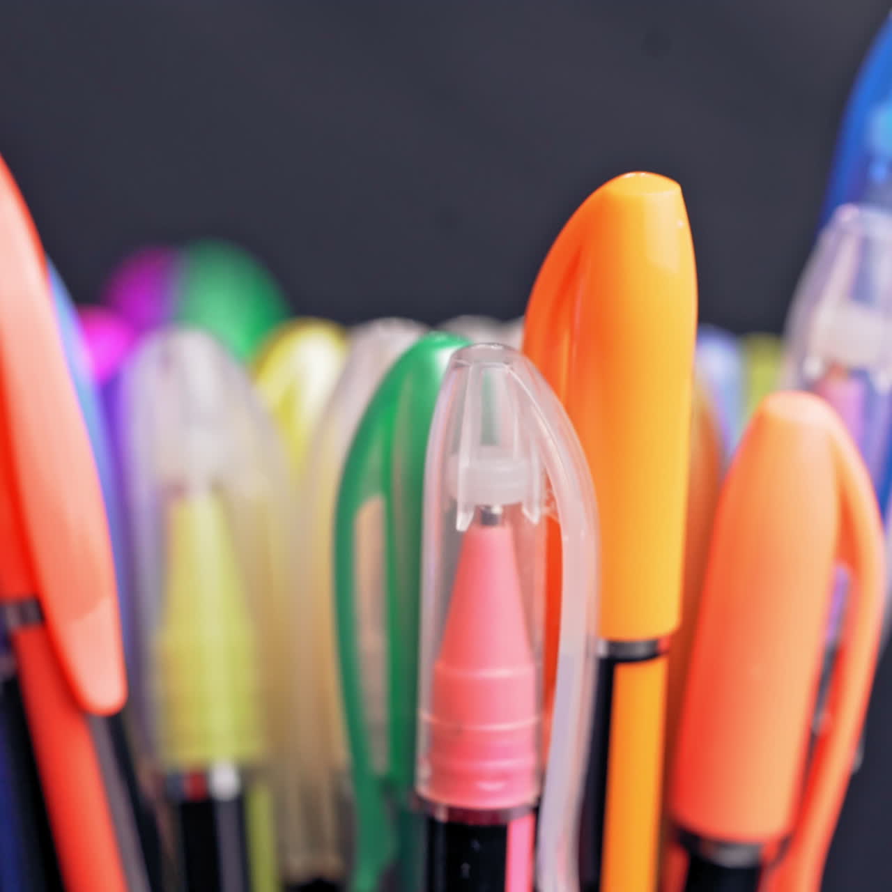 Many different colored pens.Tools for drawing, education, school, creativity.