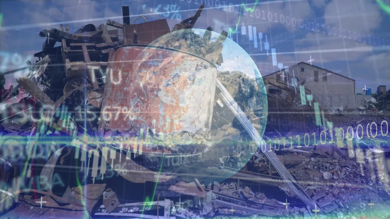 쓰레기 매장 위의 금융 데이터 처리의 애니메이션