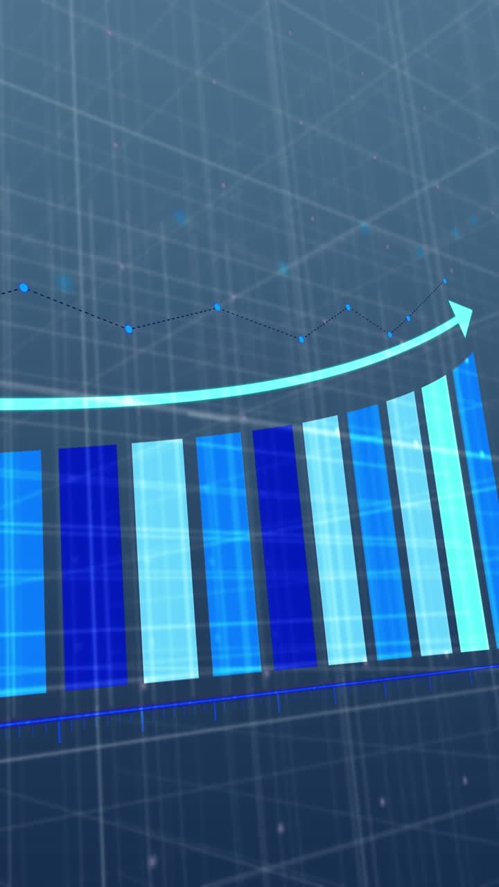 Animation of financial data processing over blue background