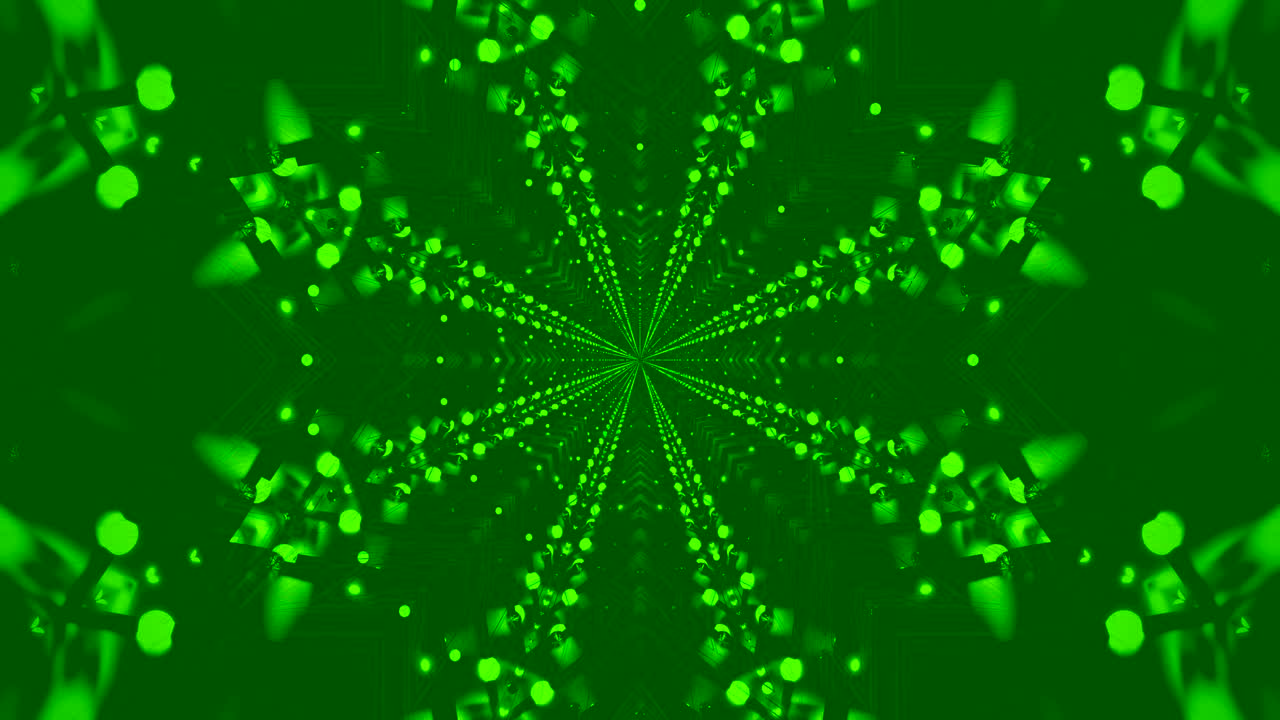 Vibrant green lights create a mesmerizing tunnel effect that continuously loops, providing a captivating motion backdrop perfect for screensavers or visual displays