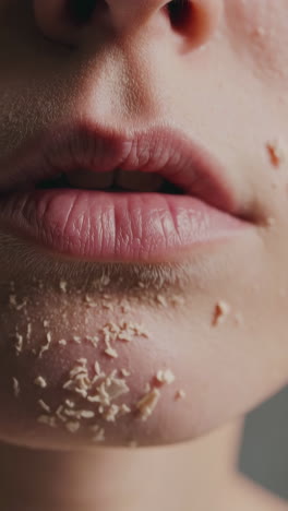 Close-up of a woman's face with dry, peeling skin