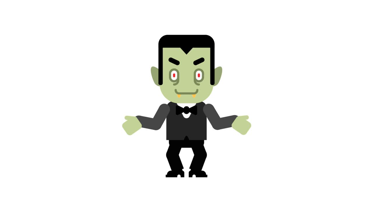 el vampiro se alegra levanta las manos. personaje de halloween. canal alfa.