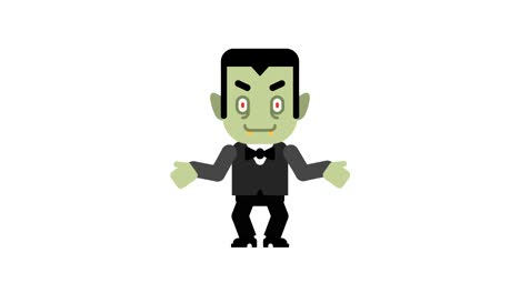 el vampiro se alegra levanta las manos. personaje de halloween. canal alfa.