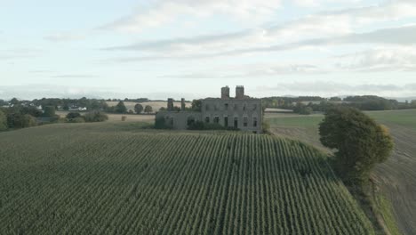 Aerial View of Abandoned Ruins in a Cornfield