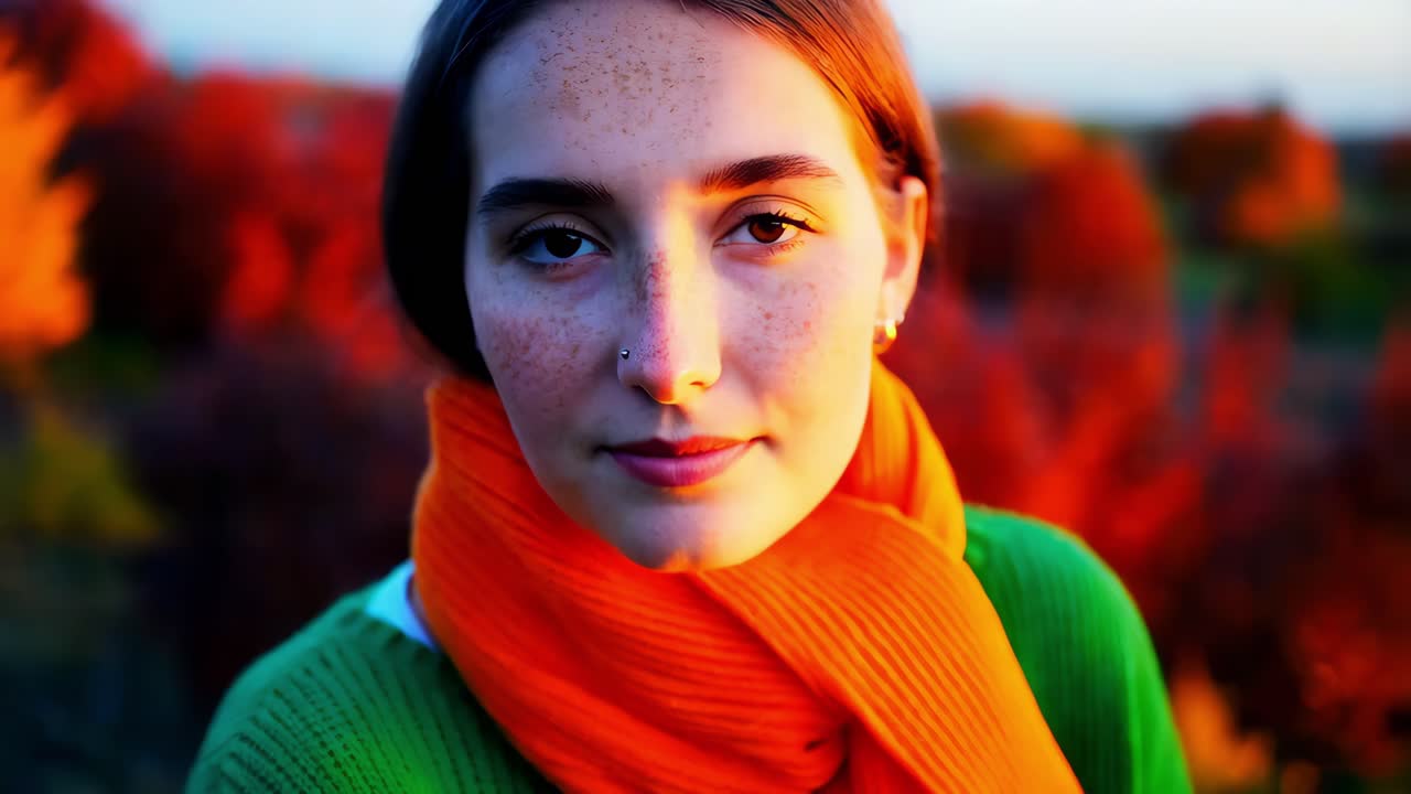 가을의 색을 입은 여자