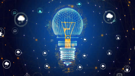 animation of light bulb and data processing with connections
