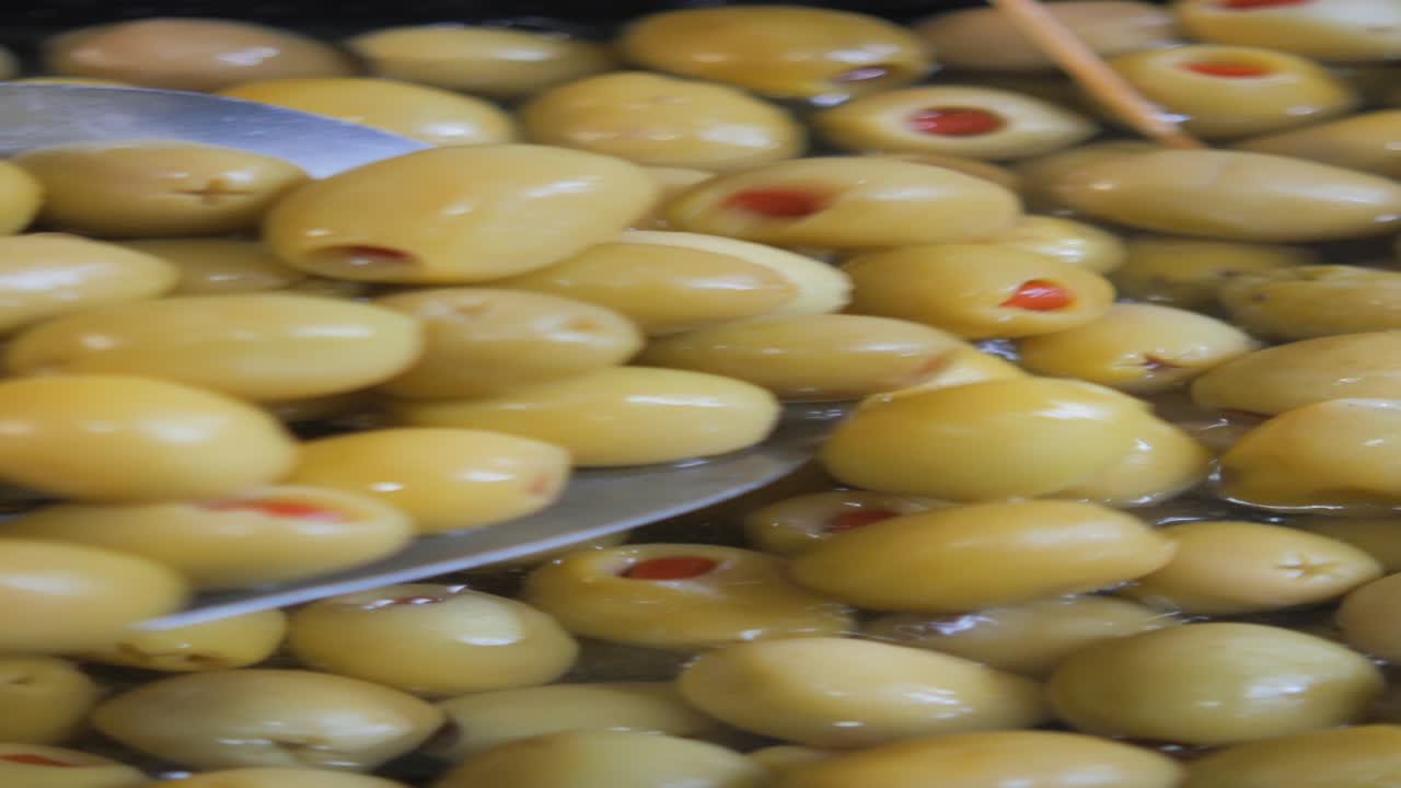 Close-up of a Pile of Stuffed Green Olives