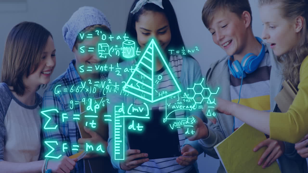 다양한 학생들에 대한 방정식의 애니메이션과 데이터 처리