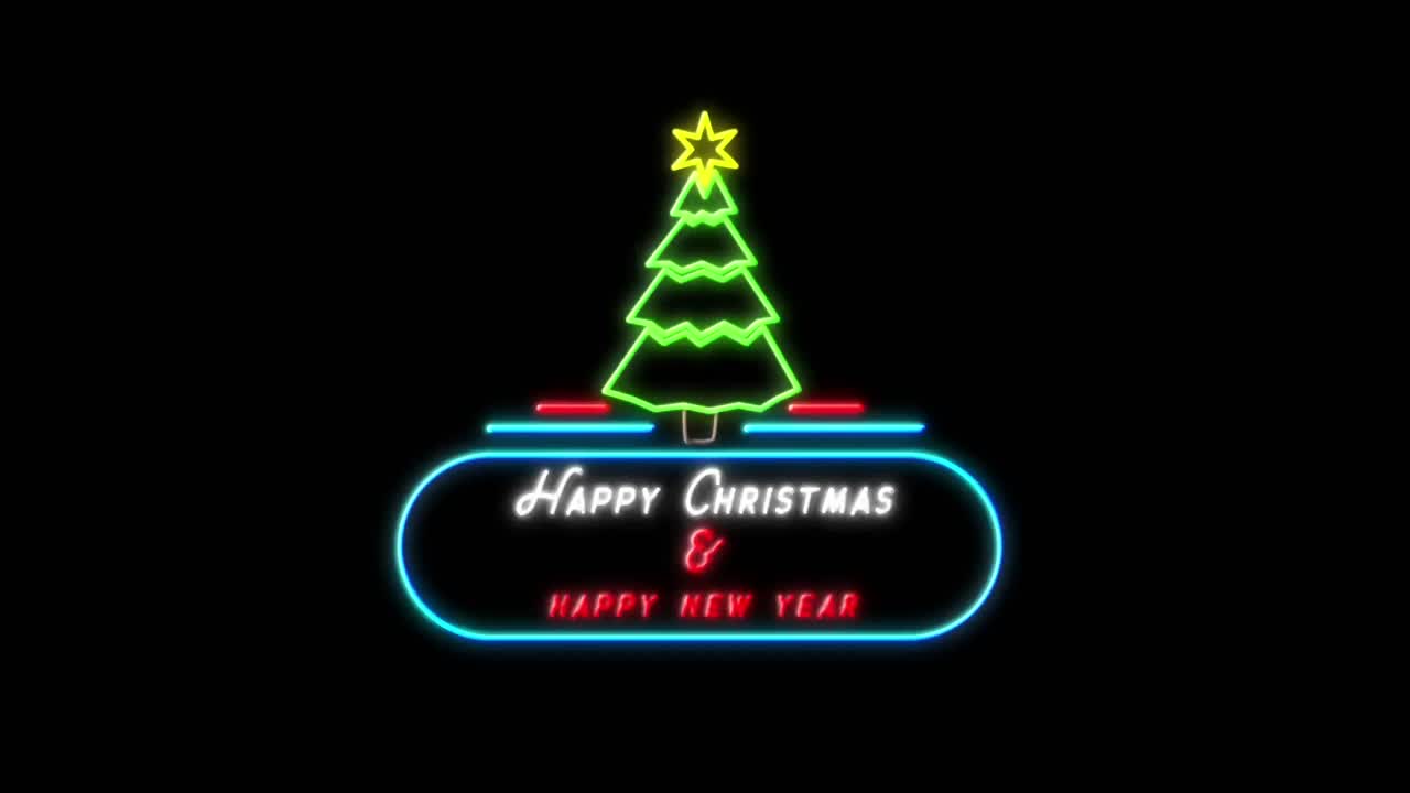 Happy Christmas &amp;amp;amp; Happy New Year neon sign on black background