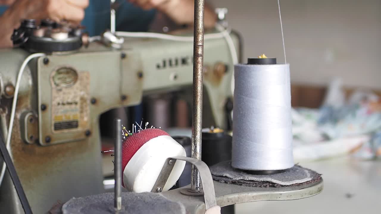 바느질 기계의 클로즈업