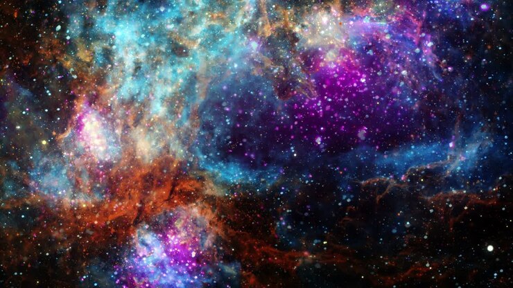 Seamless loop Space flight into NGC 6357 Diffuse Nebula star field expansive emission nebula. 4K 3D Flight Through Space With star field, Galaxy and Nebulae. Elements furnished by NASA image.