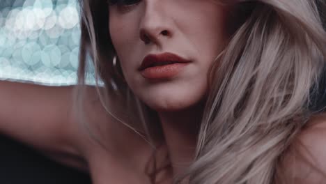 beautiful blonde woman with red lips. close up