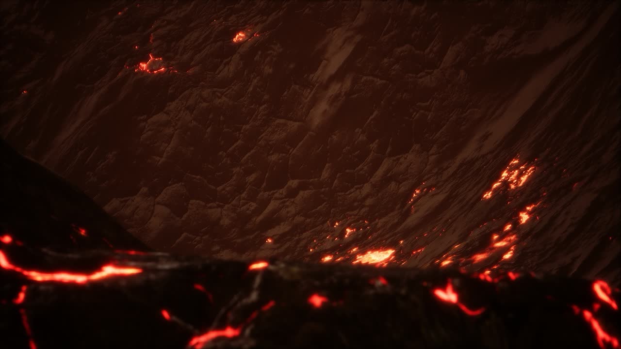 lava fundida roja y vibrante que fluye sobre un campo de lava gris y una tierra rocosa brillante