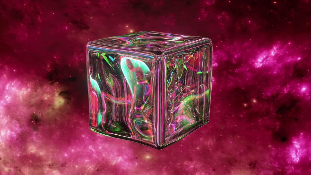 Abstract Glowing Glass Cube in Space