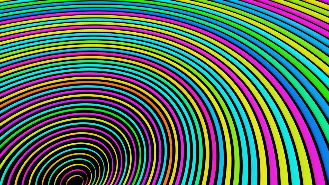 abstract geometric looped bg con anillos forman estructura compleja y efectos de luz. anillos flash luces de neón multicolor. bombillas de anillo de neón para espectáculos o eventos, festivales o conciertos, clubes nocturnos vj.