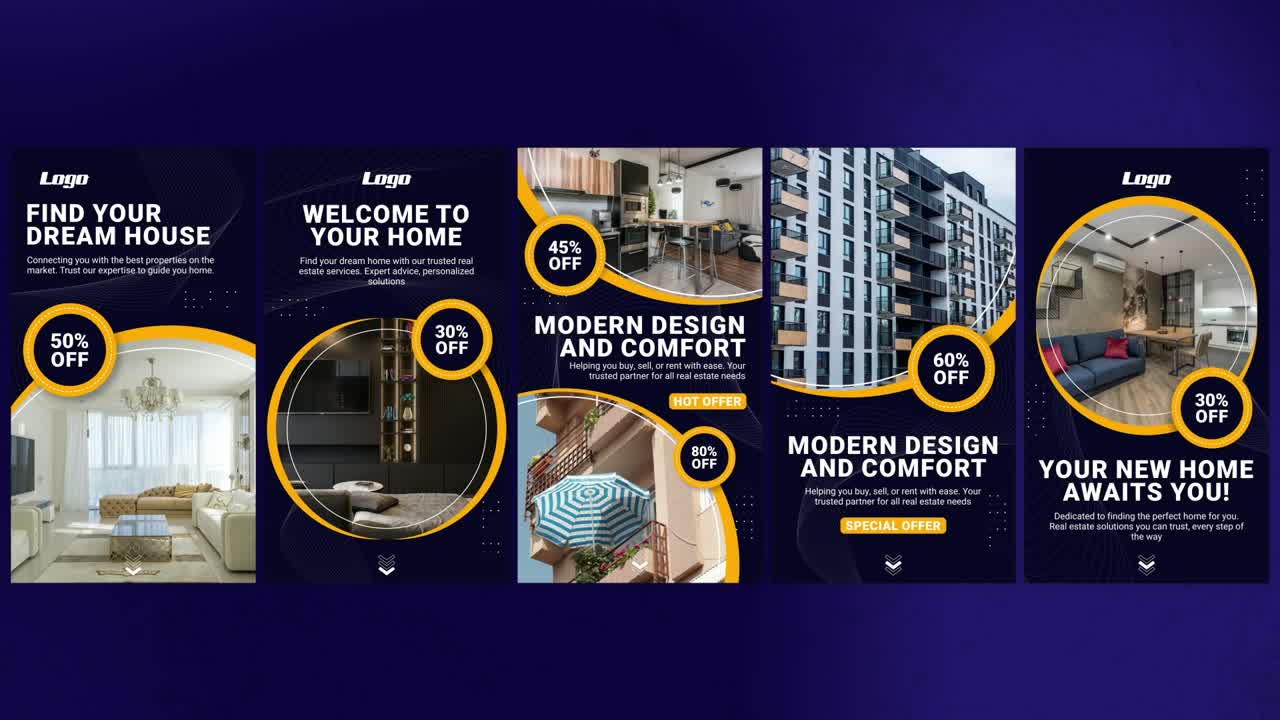 Storie immobiliari per vetrine di proprietà, case moderne e video di marketing