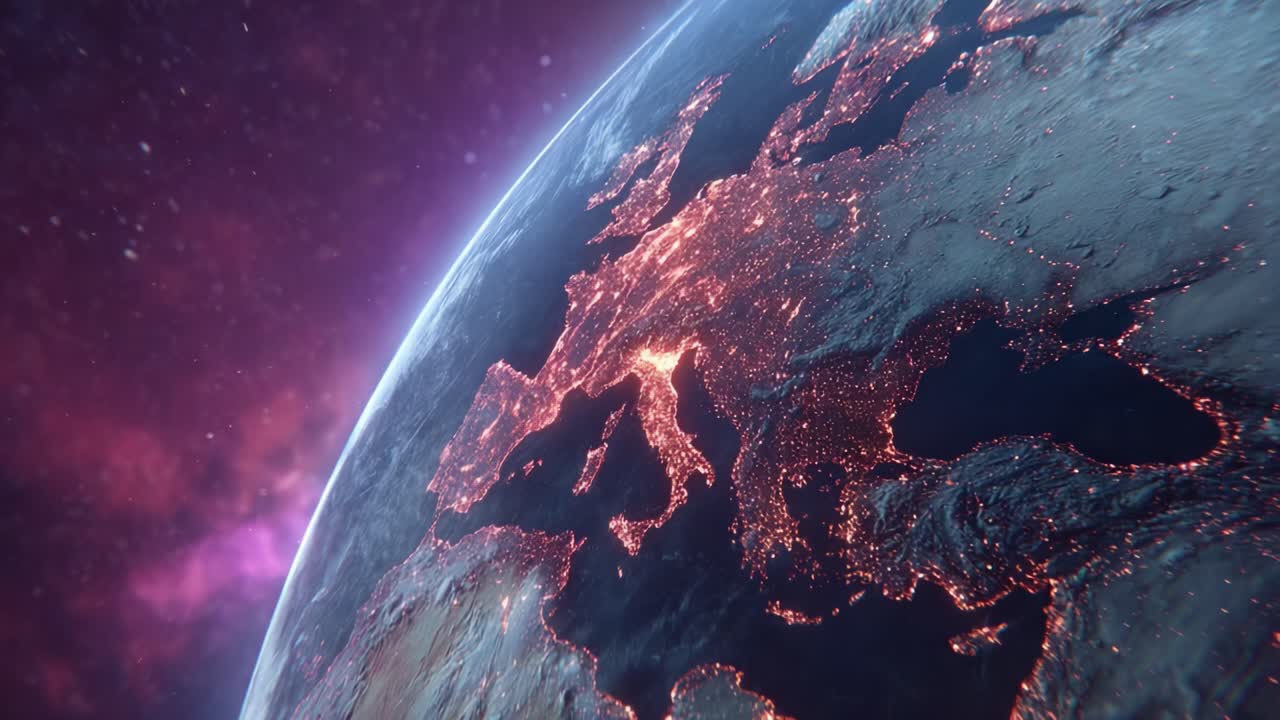 Una vista mozzafiato dell'Europa dallo spazio, catturata con dettagli straordinari, che mette in mostra i ricchi paesaggi e le città illuminate sullo sfondo cosmico dell'universo