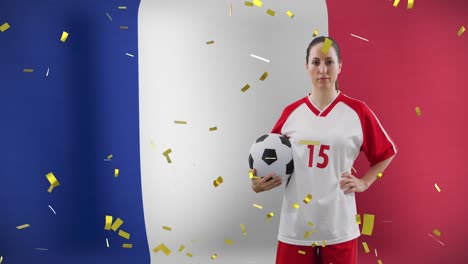 Animation-Einer-Kaukasischen-Fußballspielerin-über-Der-Flagge-Frankreichs