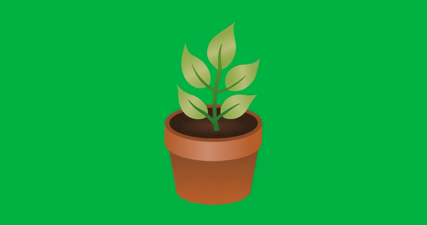Aura pulsante e mutável ao redor de planta de folhas douradas em vaso, em fundo transparente, mostrando crescimento