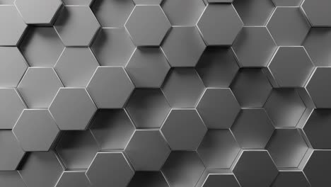 superficie de mosaico con formas hexágonas metálicas en movimiento.