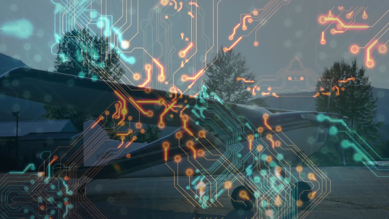 평면 위에 있는 컴퓨터 회로판의 애니메이션