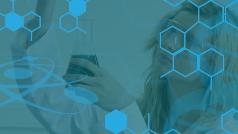 animation of data processing over caucasian female scientist