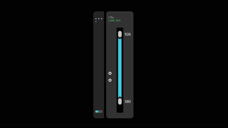 animated futuristic user interface with vertical fader or slider controlling fluctuating data values on a black background. sci-fi hud element for control panels.