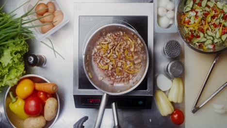 cooking mushrooms and peppers