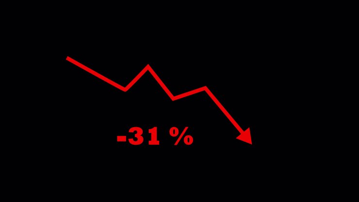 Grafico a linee rosso animato che mostra perdite finanziarie e declino