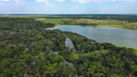 ruins of coba quintana roo mexican archeological heritage aerial drone fly above