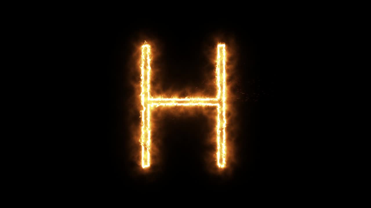 la letra "h" de la llama ardiente. fuente de quema ardiente o texto alfabético de hoguera con efecto de calor ardiente y brillante. representación 3d.