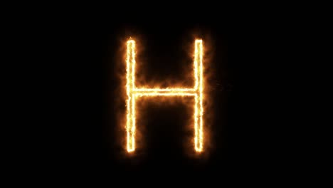 the letter "h" of burning flame. flaming burn font or bonfire alphabet text with sizzling fiery shining heat effect. 3d rendering.