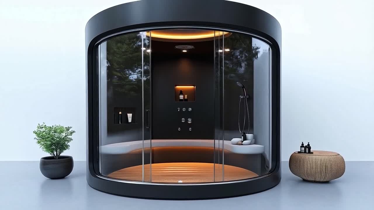Modern Cylindrical Glass Shower and Wellness Capsule