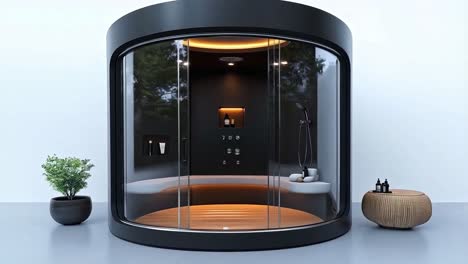 modern cylindrical glass shower and wellness capsule