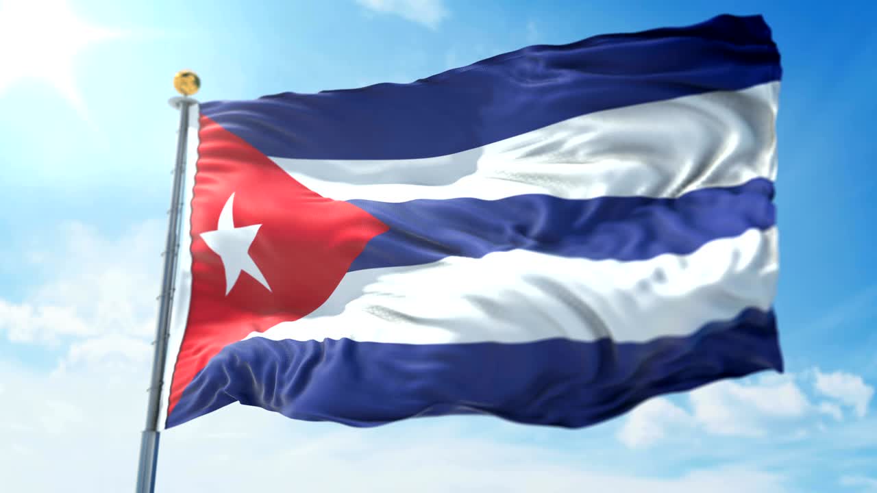 Cuba flag seamless looping 3D rendering video. Beautiful textile cloth fabric loop waving