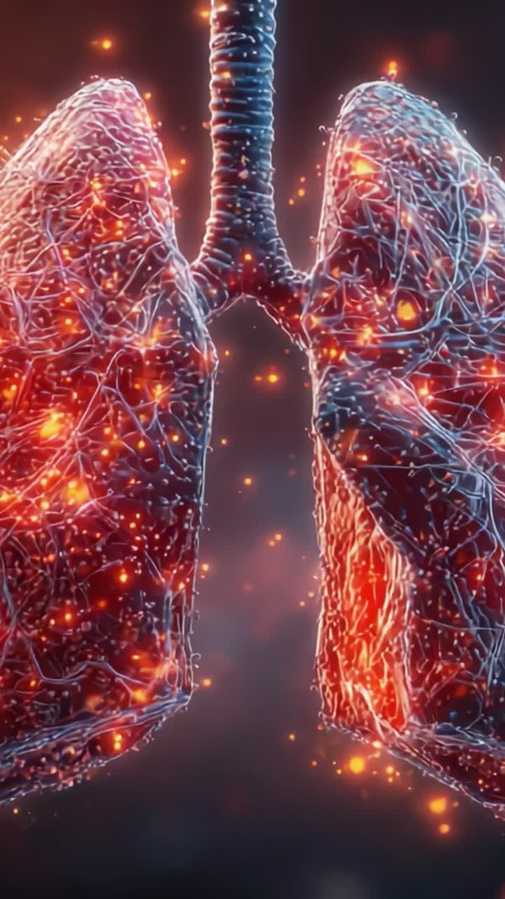 Una visualizzazione straordinaria dei polmoni umani che mette in risalto la loro struttura complessa e il ruolo fondamentale nella respirazione e nello scambio di ossigeno nel corpo